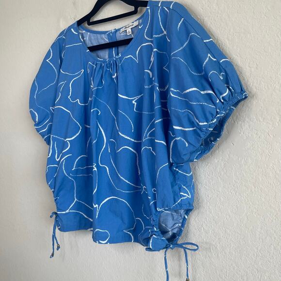 Madewell Embroidered Poplin Puff-Sleeve Cutout Crop Top Oranamental Blue Size XL - Picture 5 of 8